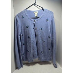 Women's Classic Elements Blue Floral Embroidered Cardigan L